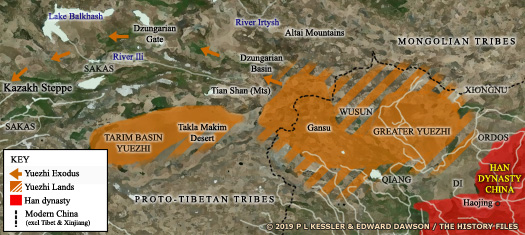 Map of the Yuezhi lands and exodus route