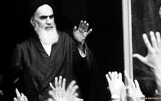 Ayatollah Khomeini addresses the crowd in Tehran
