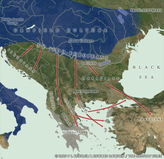 Map of Eastern Europe, the Balkans, and Greece 1200 BC